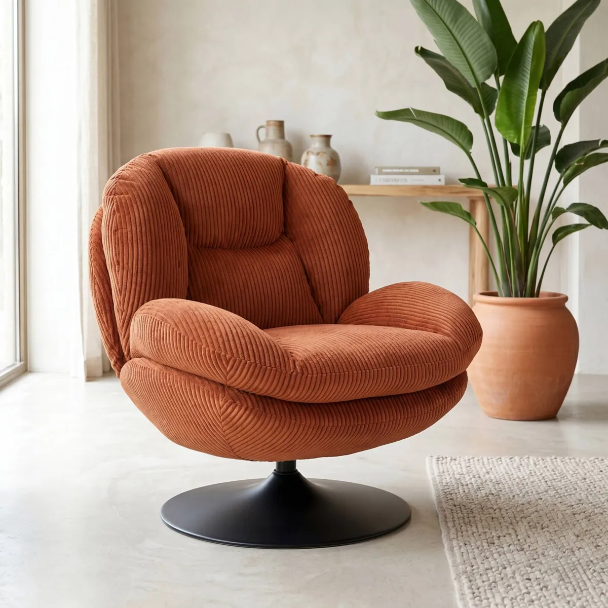 Poltrona girevole in velluto a coste (seduta 46 cm) Lomy Terracotta
