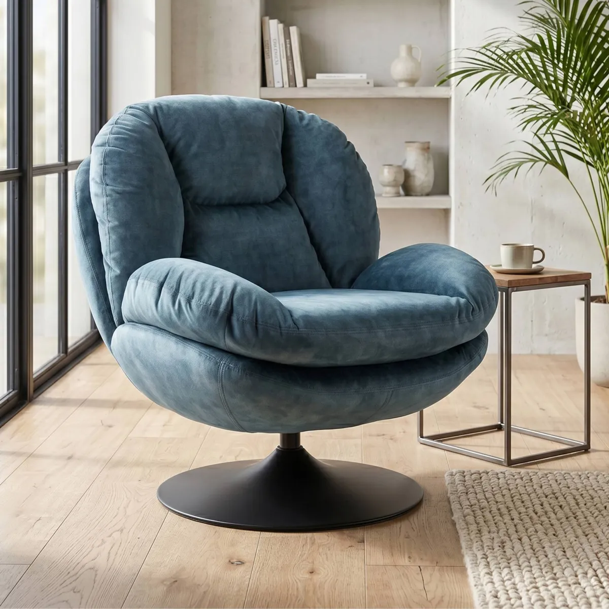 Poltrona girevole in velluto (seduta 46 cm) Lomy Blu grigio
