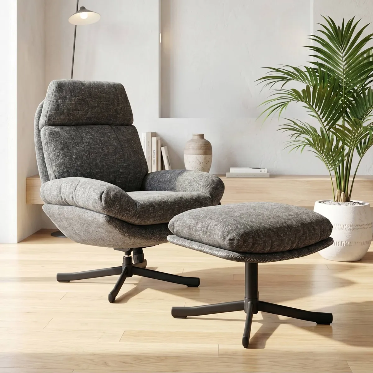 Poltrona girevole in tessuto (seduta 49 cm) Moor Grigio
