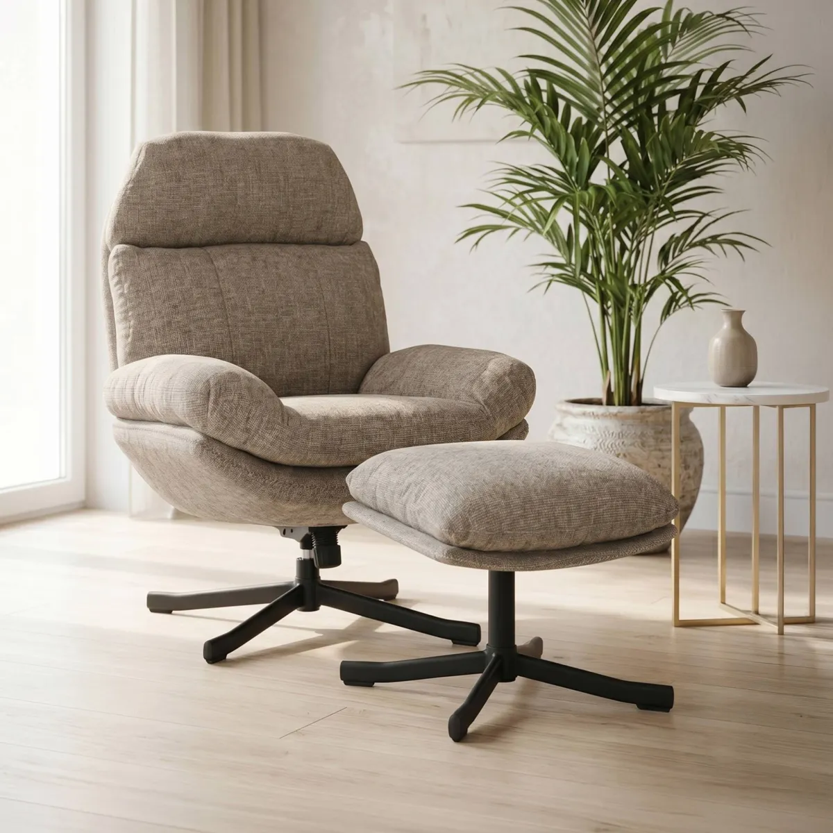 Poltrona girevole in tessuto (seduta 49 cm) Moor Beige Sabbia
