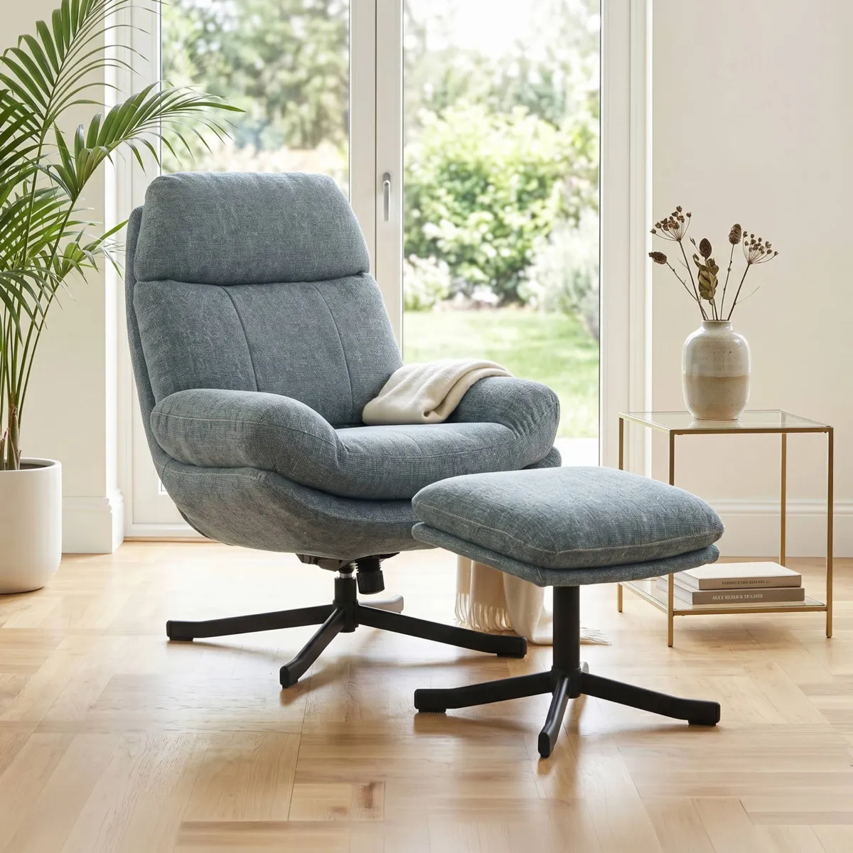 Poltrona girevole in tessuto (seduta 49 cm) Moor Blu chiaro

