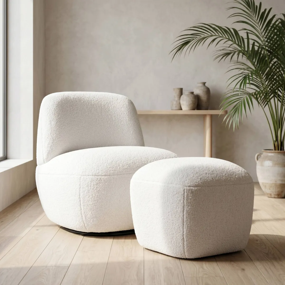 Poltrona girevole in bouclé (seduta 45 cm) Nyxor Ecru