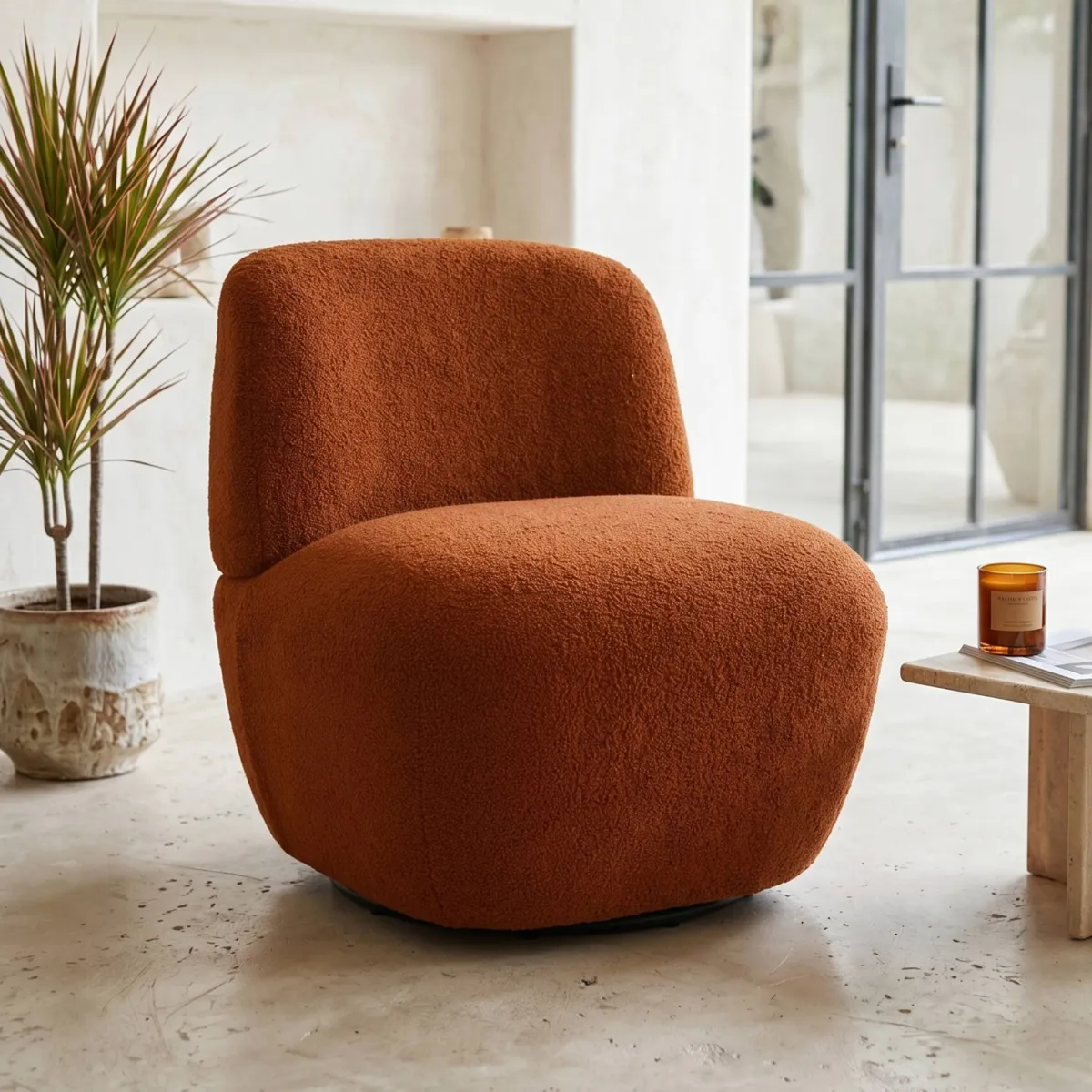Poltrona girevole in bouclé (seduta 45 cm) Nyxor Terracotta