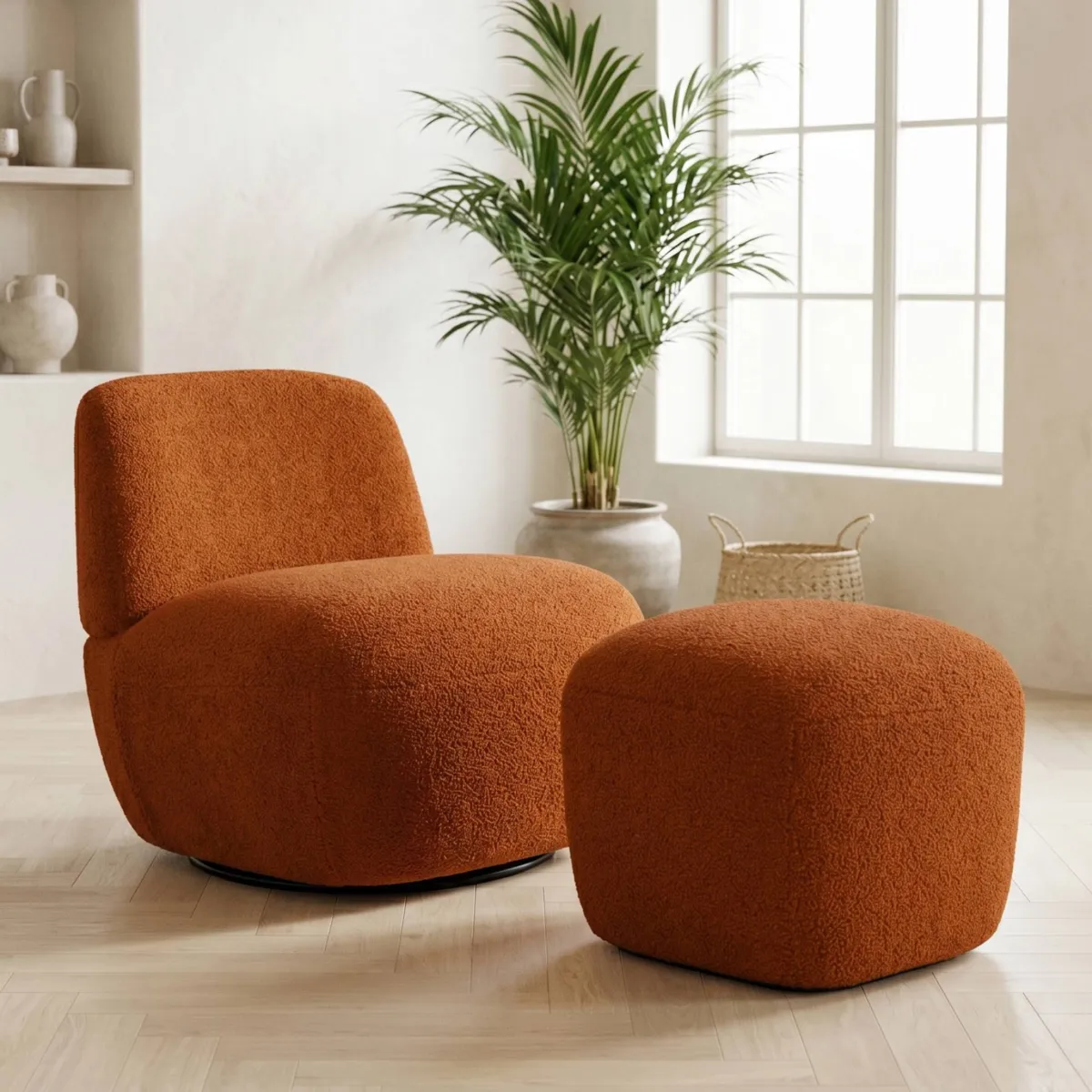 Poltrona girevole in bouclé (seduta 45 cm) Nyxor Terracotta