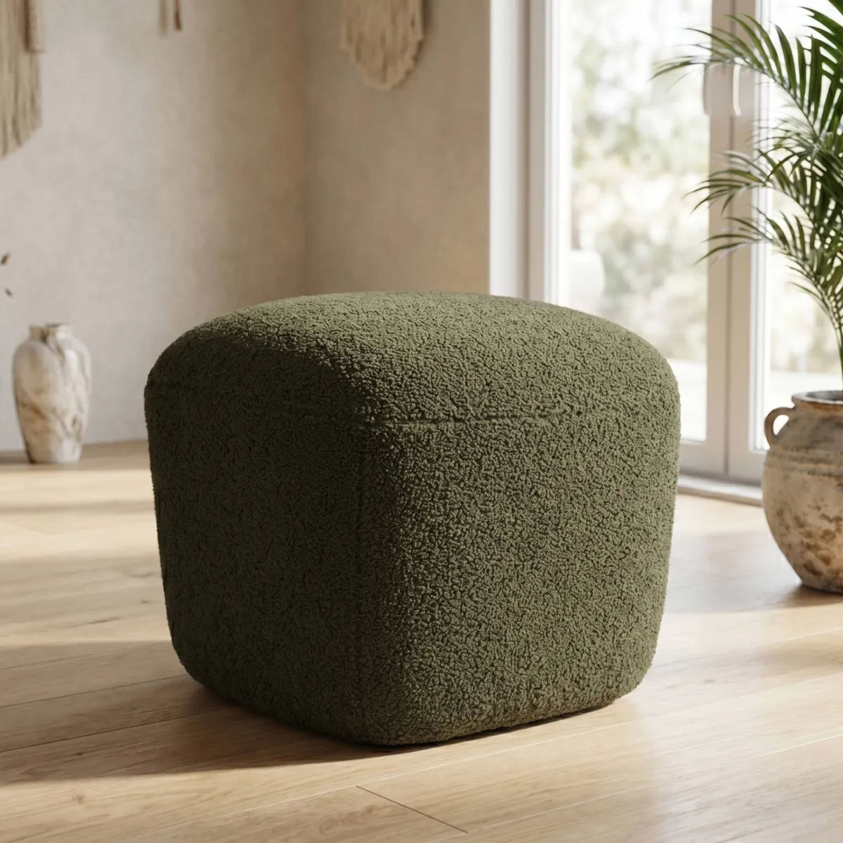 Pouf in bouclé (H43 cm) Nyxor Verde scuro
