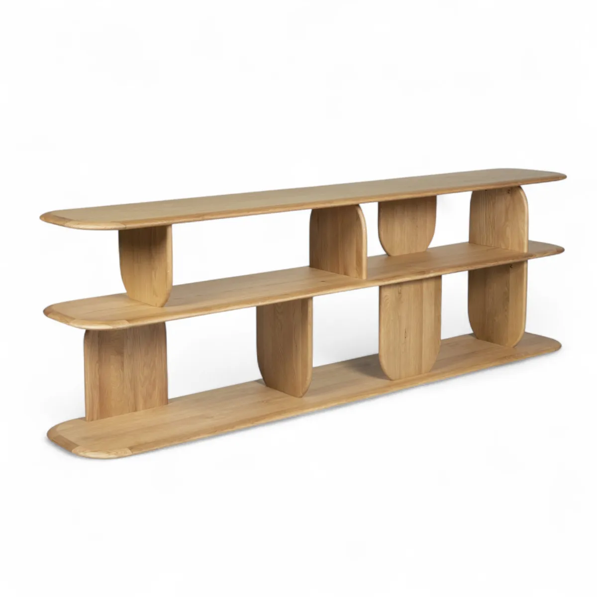 Design Bücherregal aus massiver Eiche mit 3 Regalen (200 x 66 cm) Kest Naturfarben