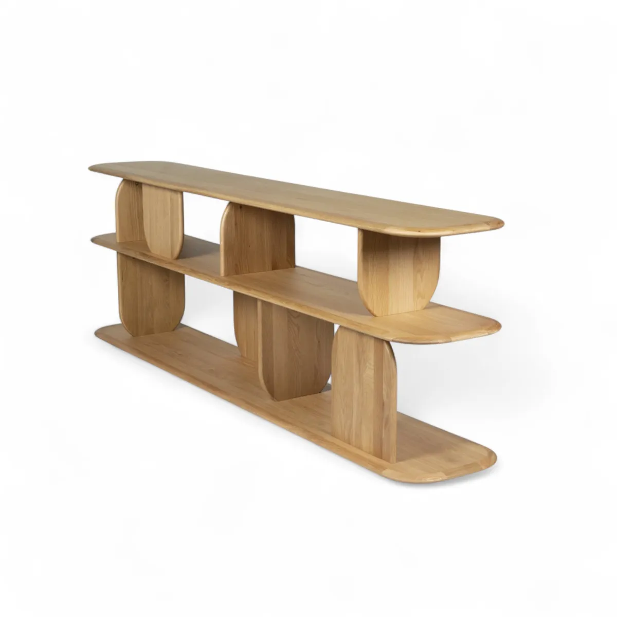 Design Bücherregal aus massiver Eiche mit 3 Regalen (200 x 66 cm) Kest Naturfarben