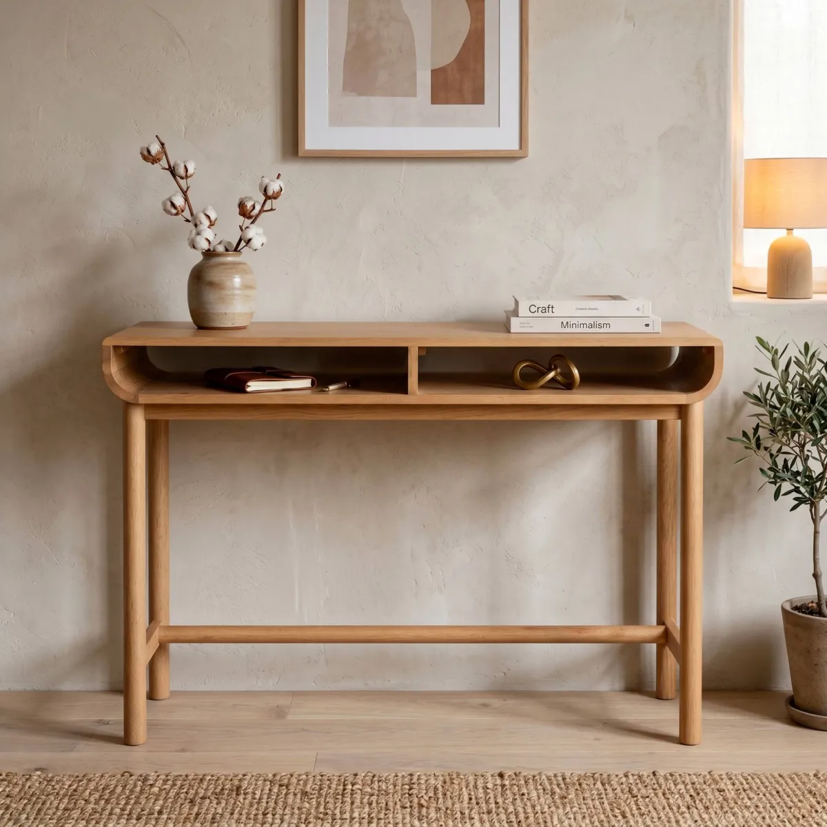 Console 2 niches chêne massif (120 x 76 cm) Tulum Naturel