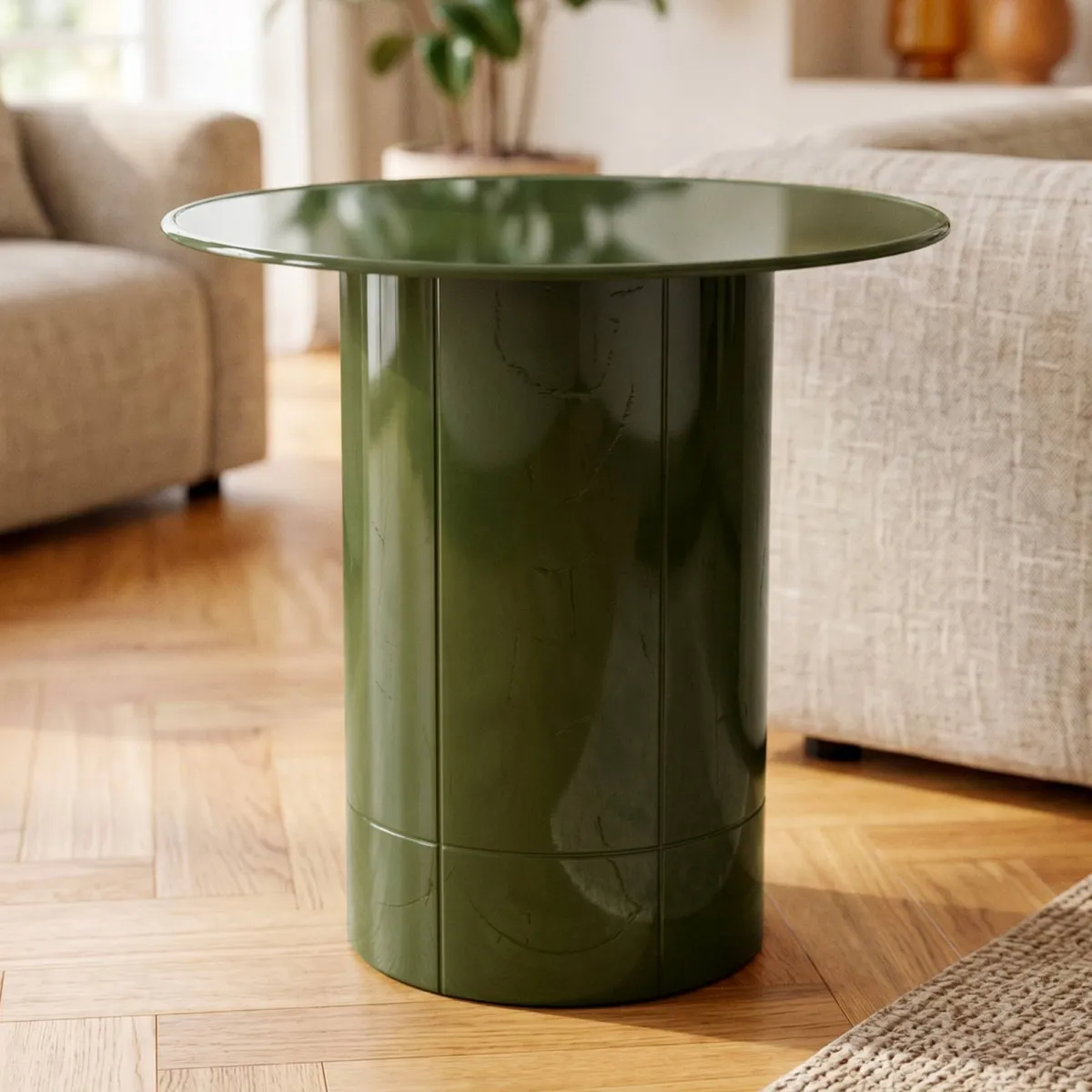 Tavolino rotondo in vetro e MDF (H51 cm) Jila Verde