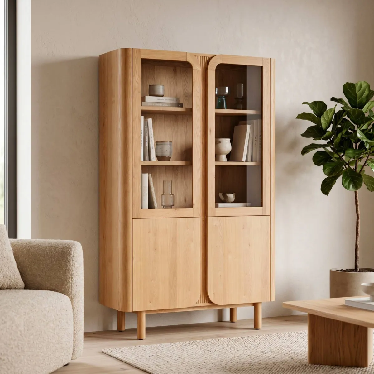Vetrina 4 ante in rovere massiccio (120 x 190 cm) Oakland Naturale