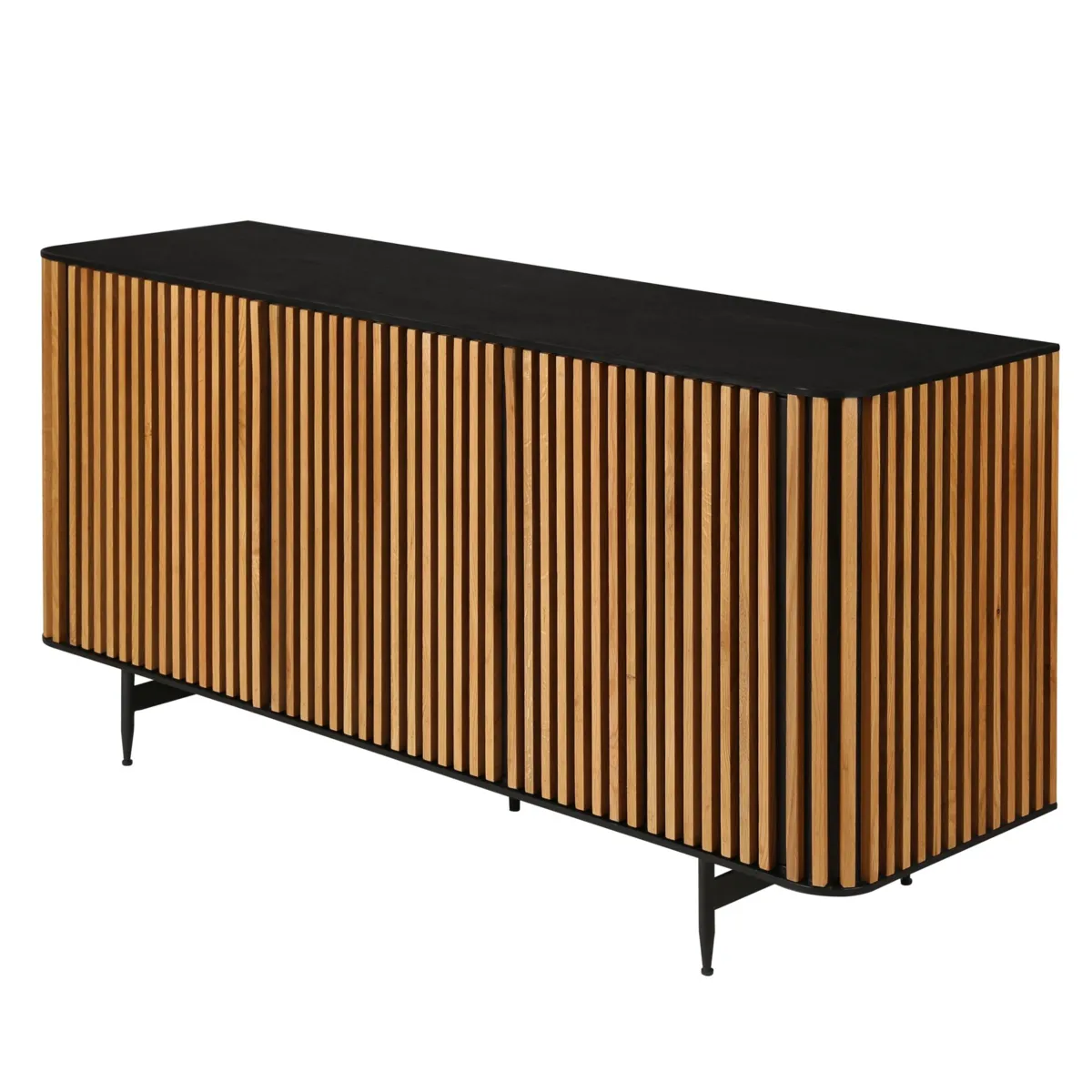 Buffet 3 portes chêne massif et métal (159 x 76 cm) Rytm Noir