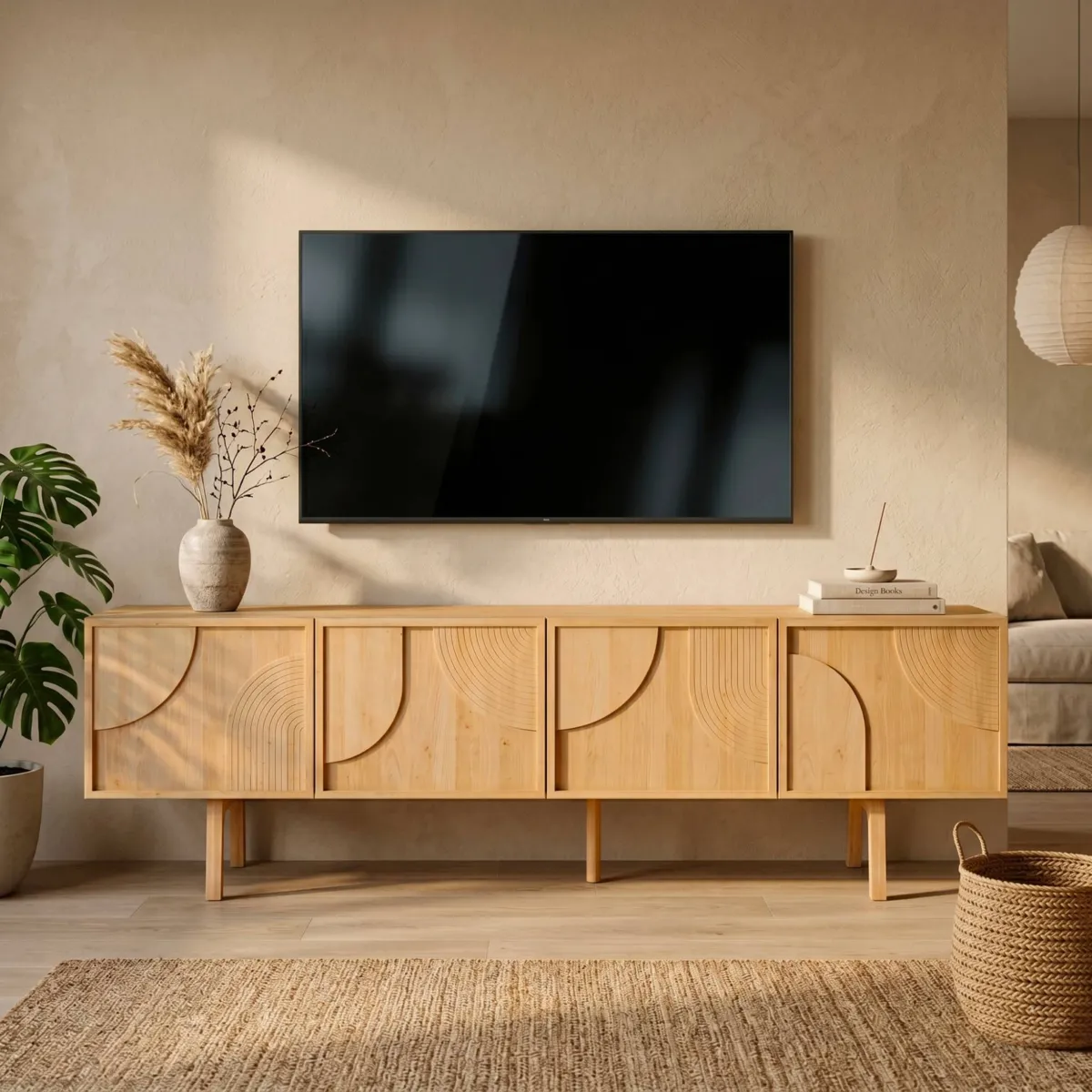 Meuble télé 4 portes chêne (180 x 55 cm) Olys Naturel