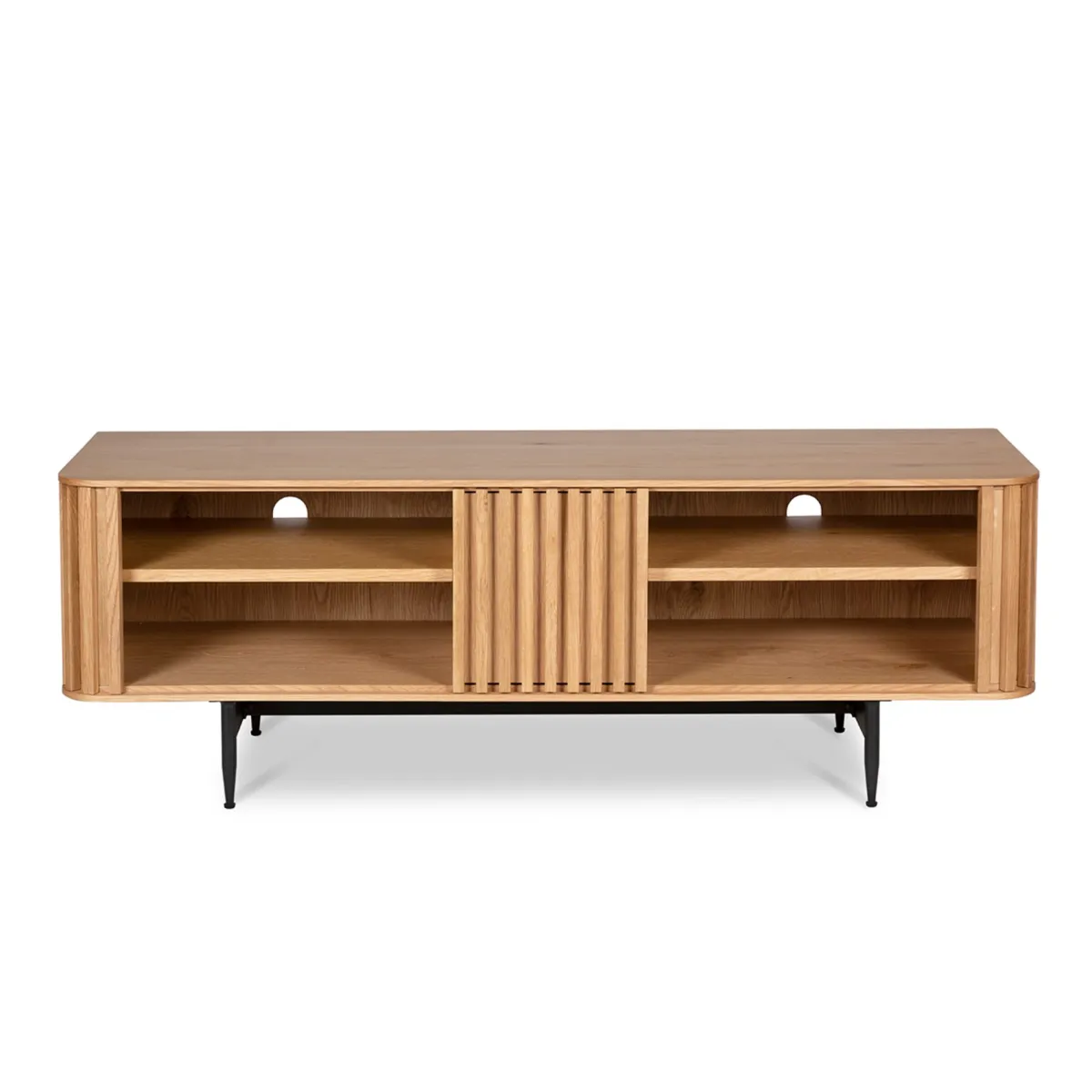 Meuble télé 4 niches chêne massif (130 x 42 cm) Rytm Naturel