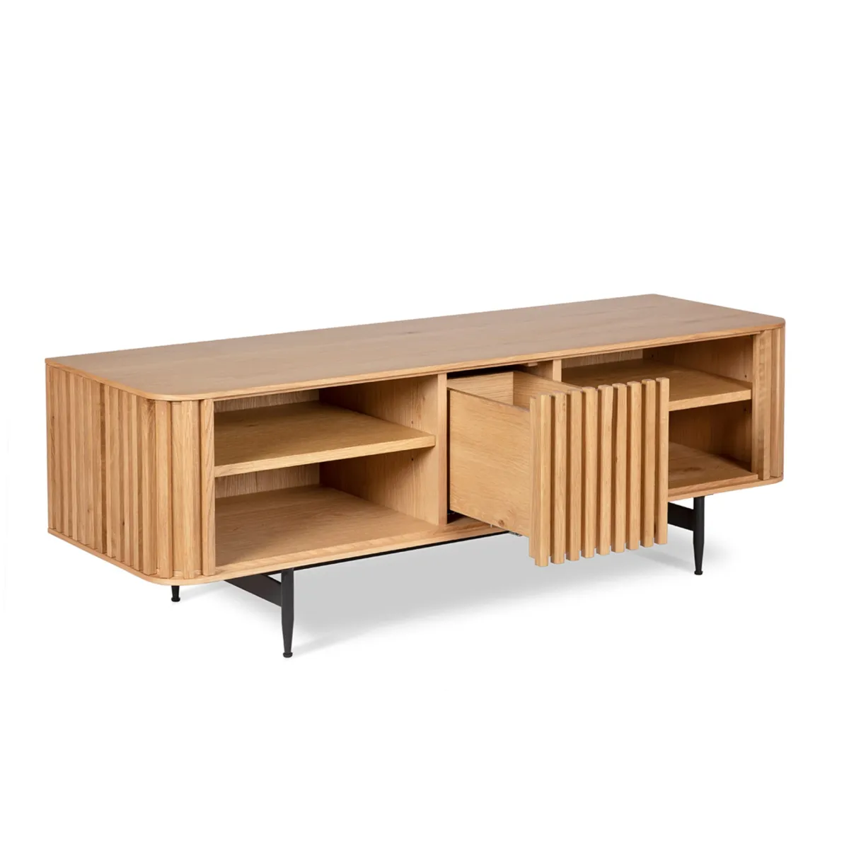 Meuble télé 4 niches chêne massif (130 x 42 cm) Rytm Naturel