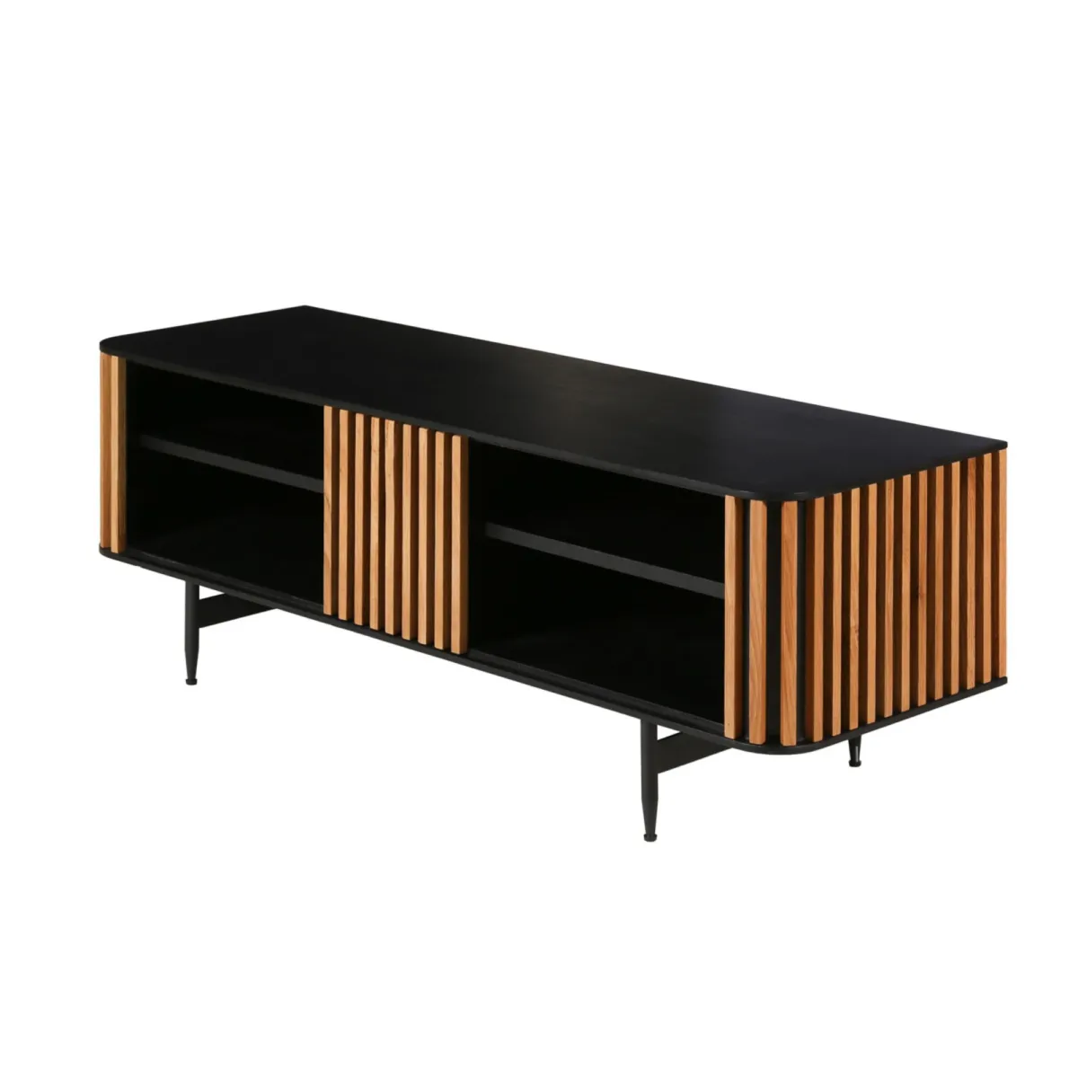 Meuble télé 4 niches chêne massif (130 x 43 cm) Rytm Noir