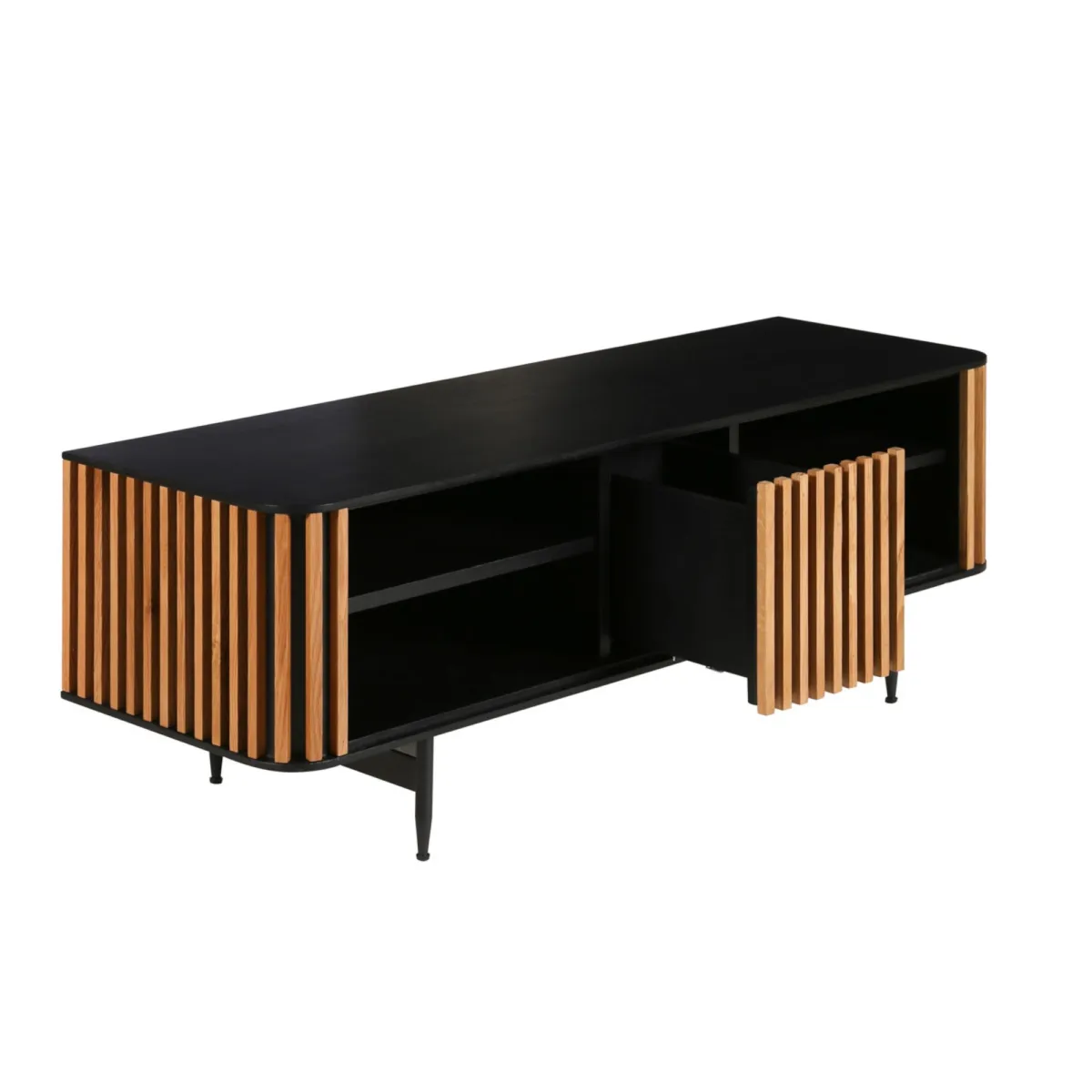 Meuble télé 4 niches chêne massif (130 x 43 cm) Rytm Noir