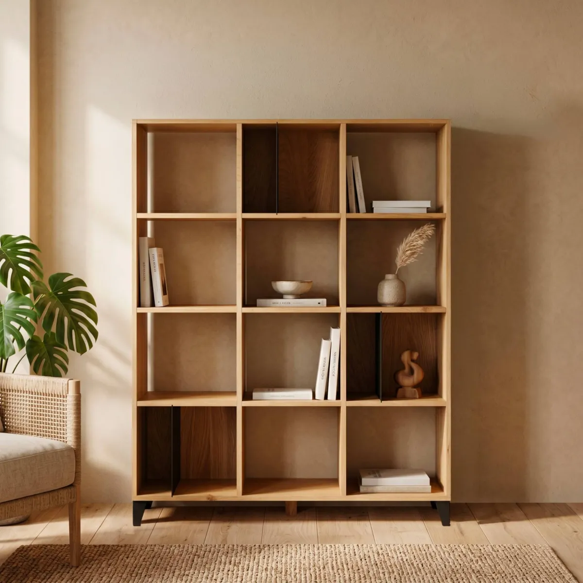 Libreria 12 scomparti in rovere e metallo (125 x 160 cm) Bristol Naturale