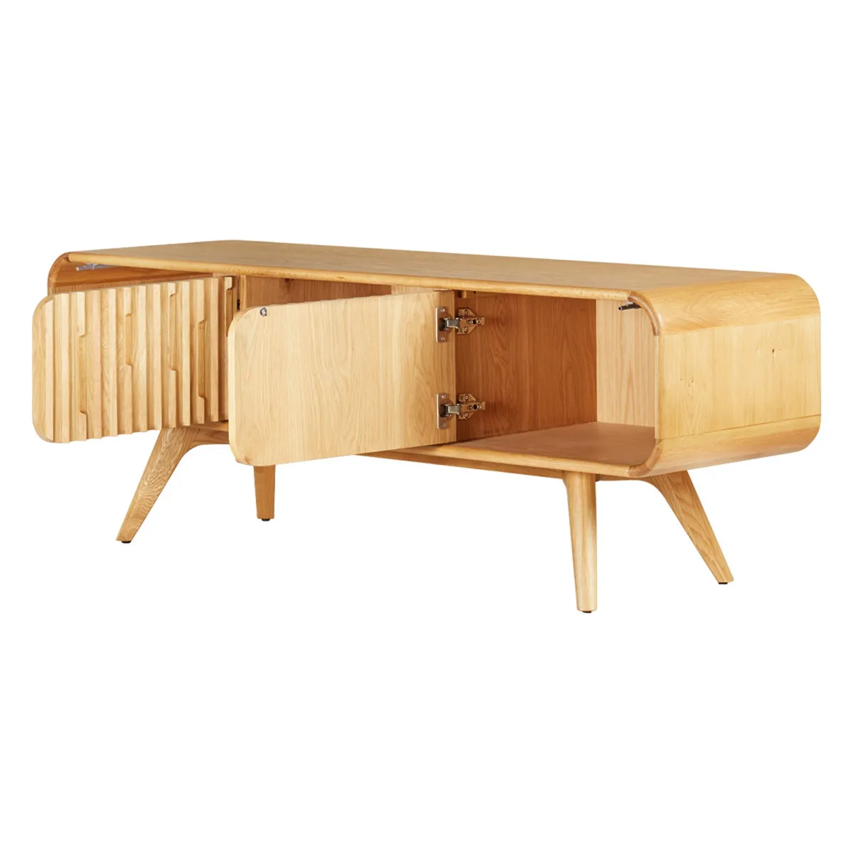 Meuble télé 2 niches 2 portes chêne massif (165 x 58 cm) Bilbao Naturel