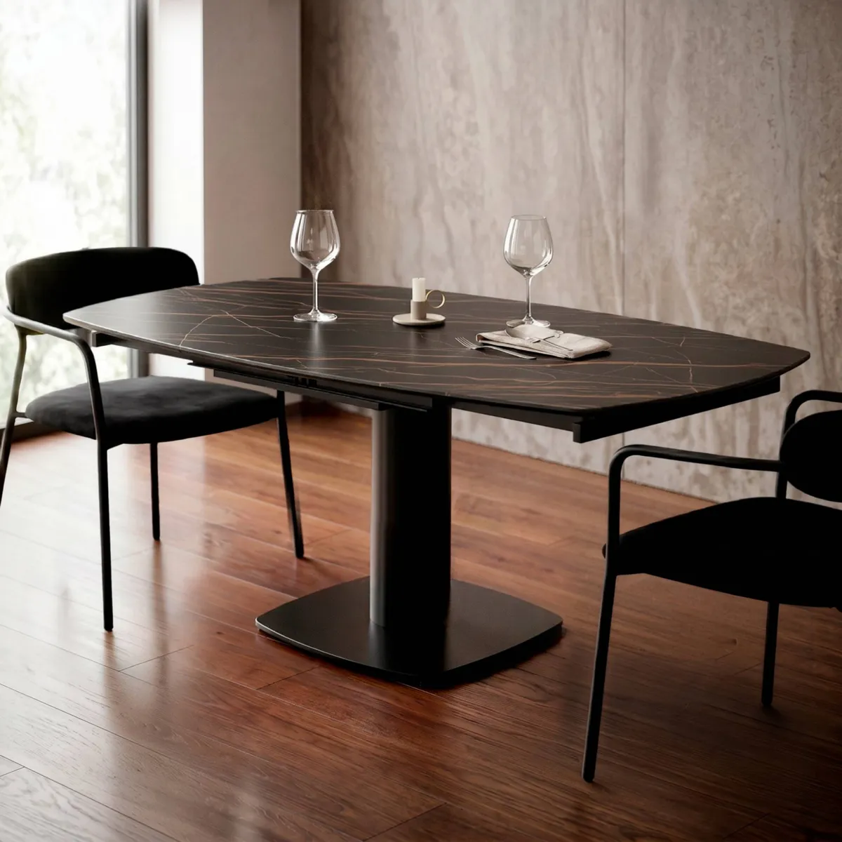 Tavolo rettangolare allungabile con prolunga in ceramica (120 cm) Kryo Nero