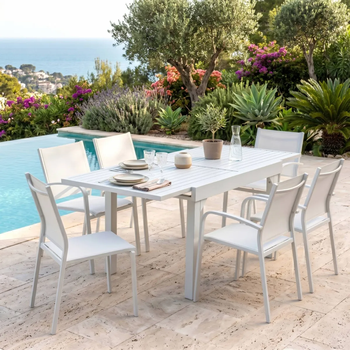 Table de jardin extensible 8 places Aluminium Murano (180 x 90 cm) - Blanche 1