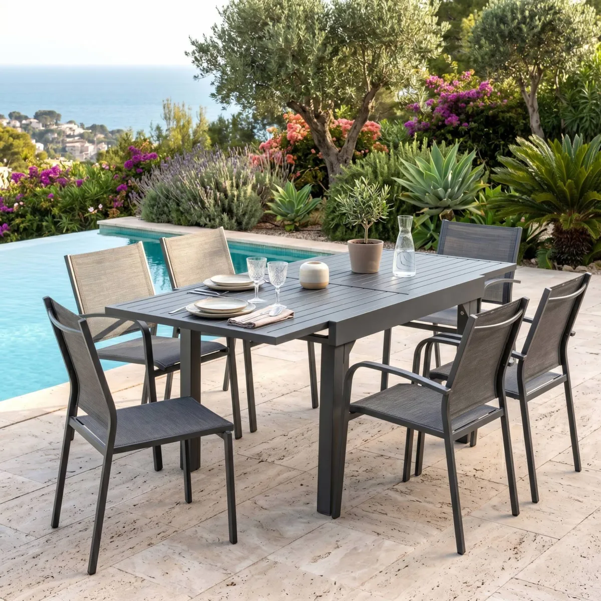 Tavolo da giardino allungabile 8 posti Alluminio Murano (180 x 90 cm) - Grigio antracite 1