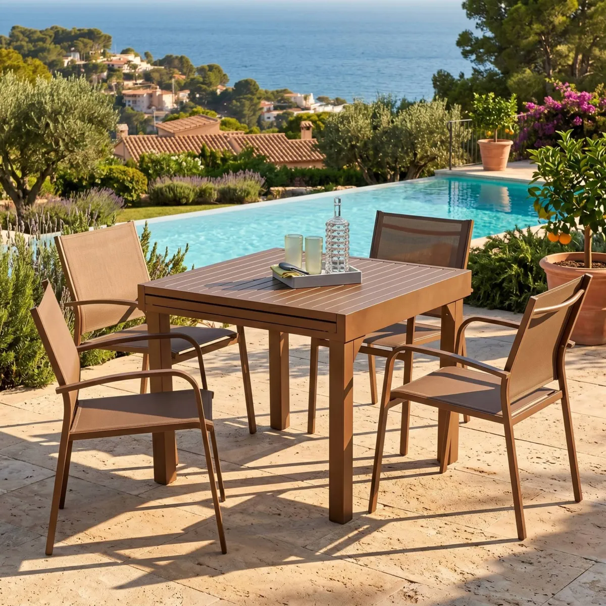Table de jardin extensible en aluminium 8 places (90/180 x 90 cm) Murano Bronze
