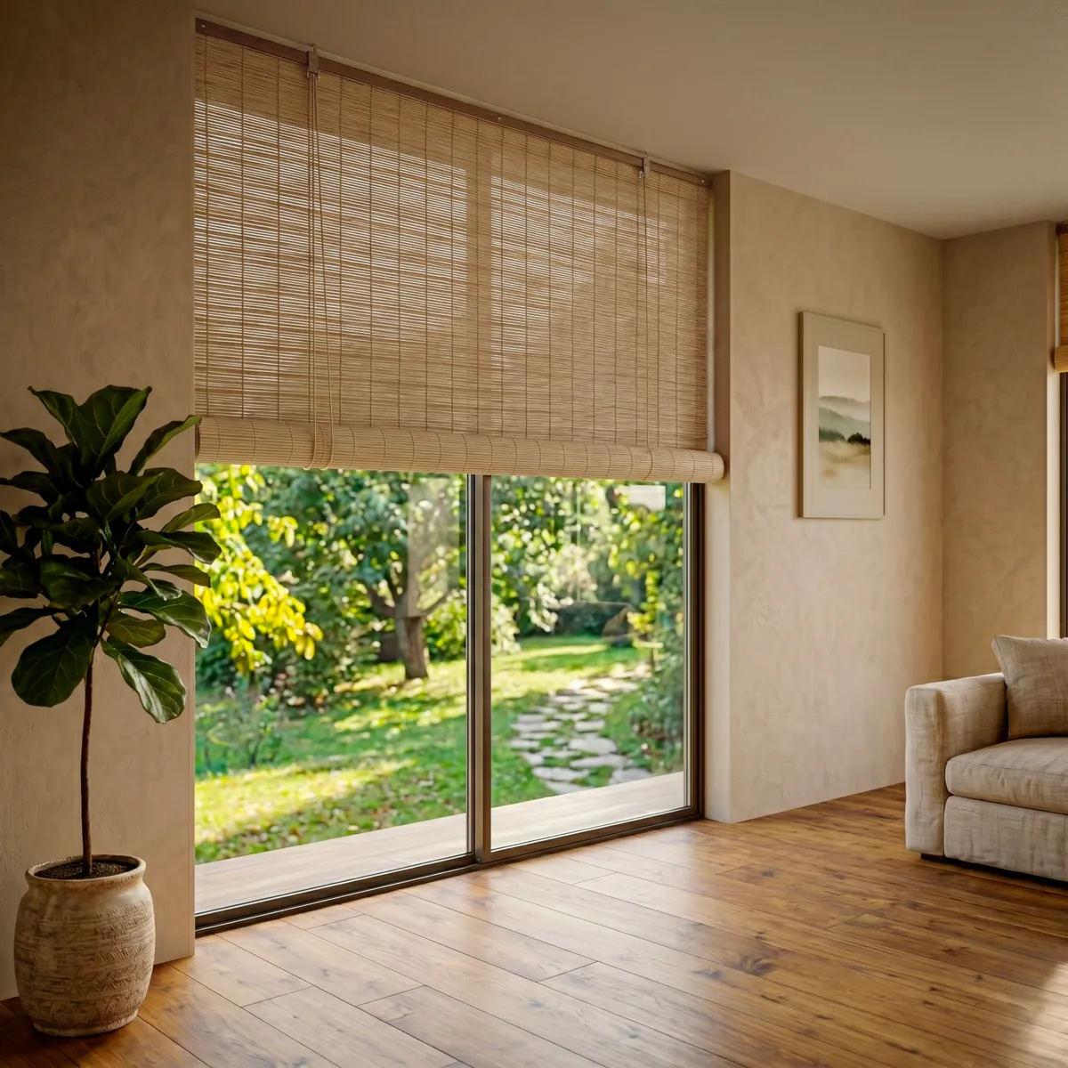 Rollo aufrollbar für draußen Rattan-Optik (200 x 200 cm) Tanoa Beige