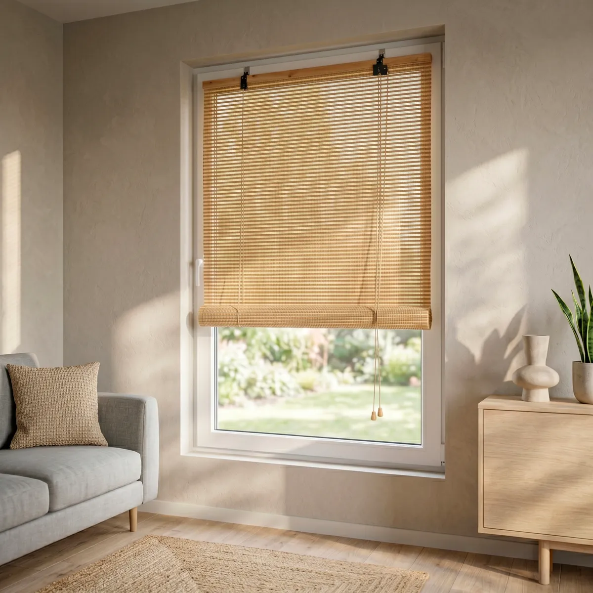 Rolgordijn Bamboestroken (120 x 180 cm) Bambou Beige