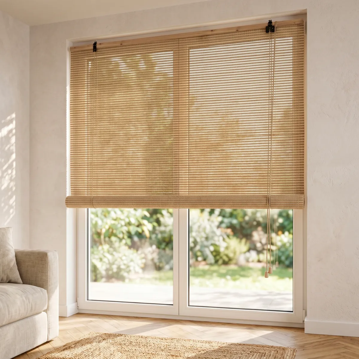 Bamboe Rolgordijn met Latten (200 x 200 cm) Beige