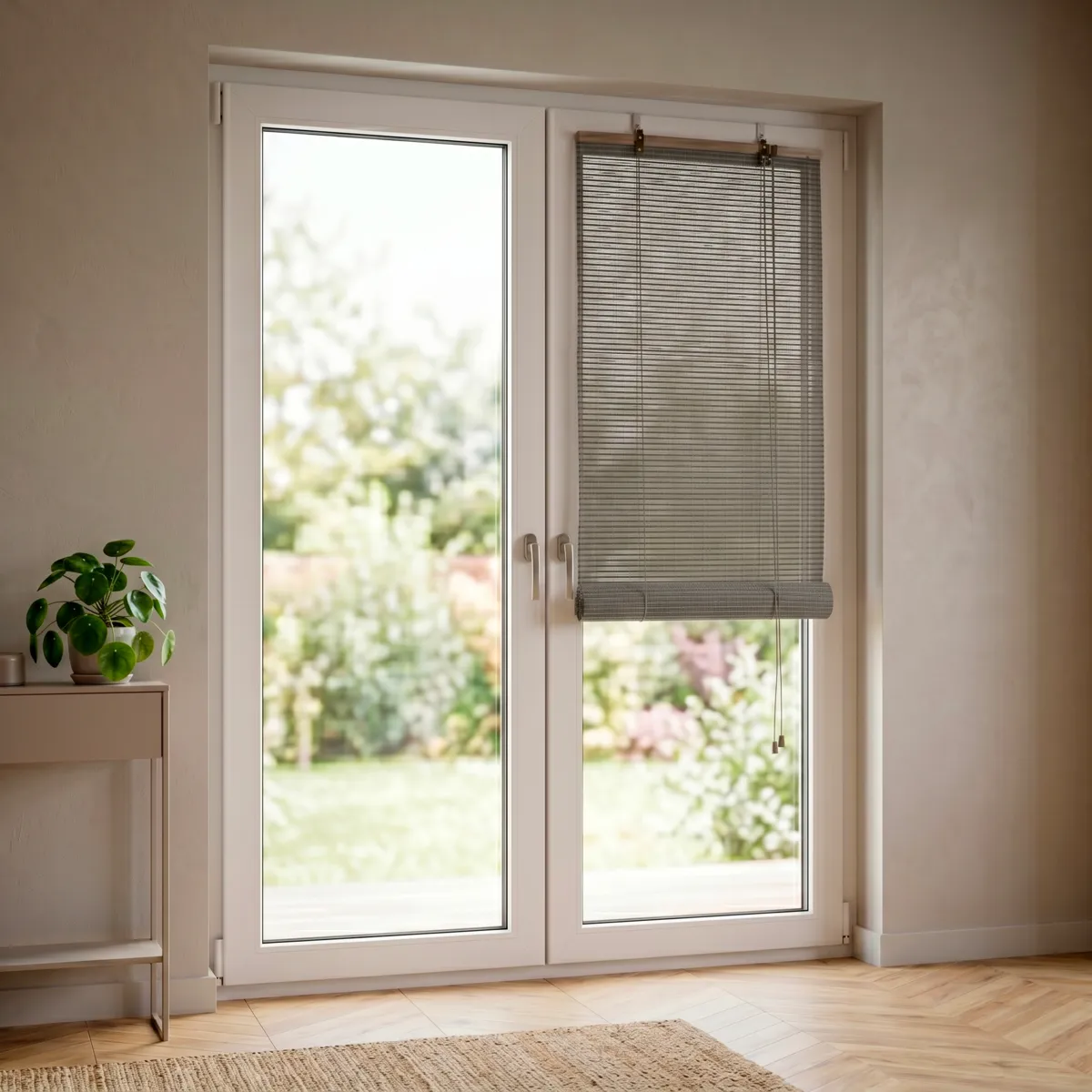 Rolgordijn Bamboestroken (60 x 180 cm) Bambou Lichtgrijs / Donkergrijs