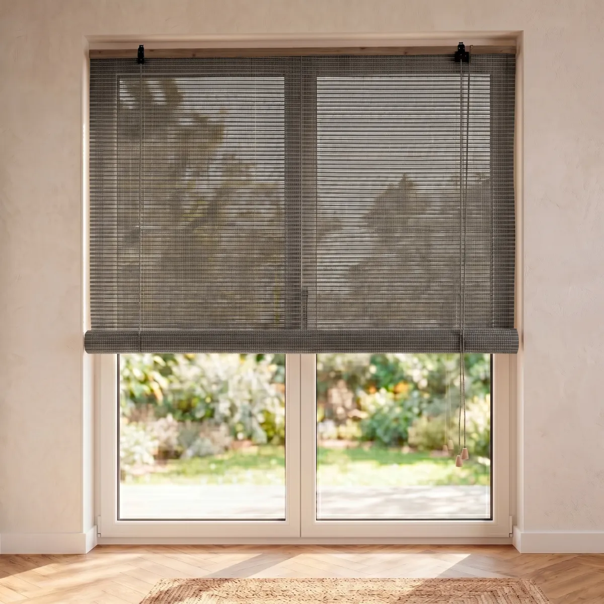 Tenda a rullo a doghe (200 x 200 cm) in Bambù Grigio chiaro e grigio scuro