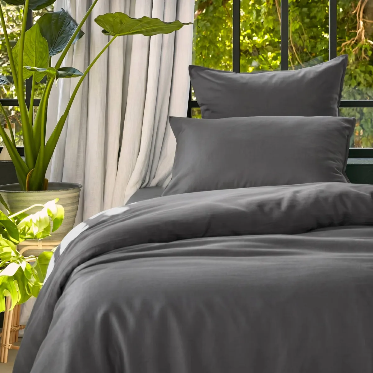 Copripiumino in lyocell Tencel™ lavato (140 x 200 cm) Olivia Grigio granito