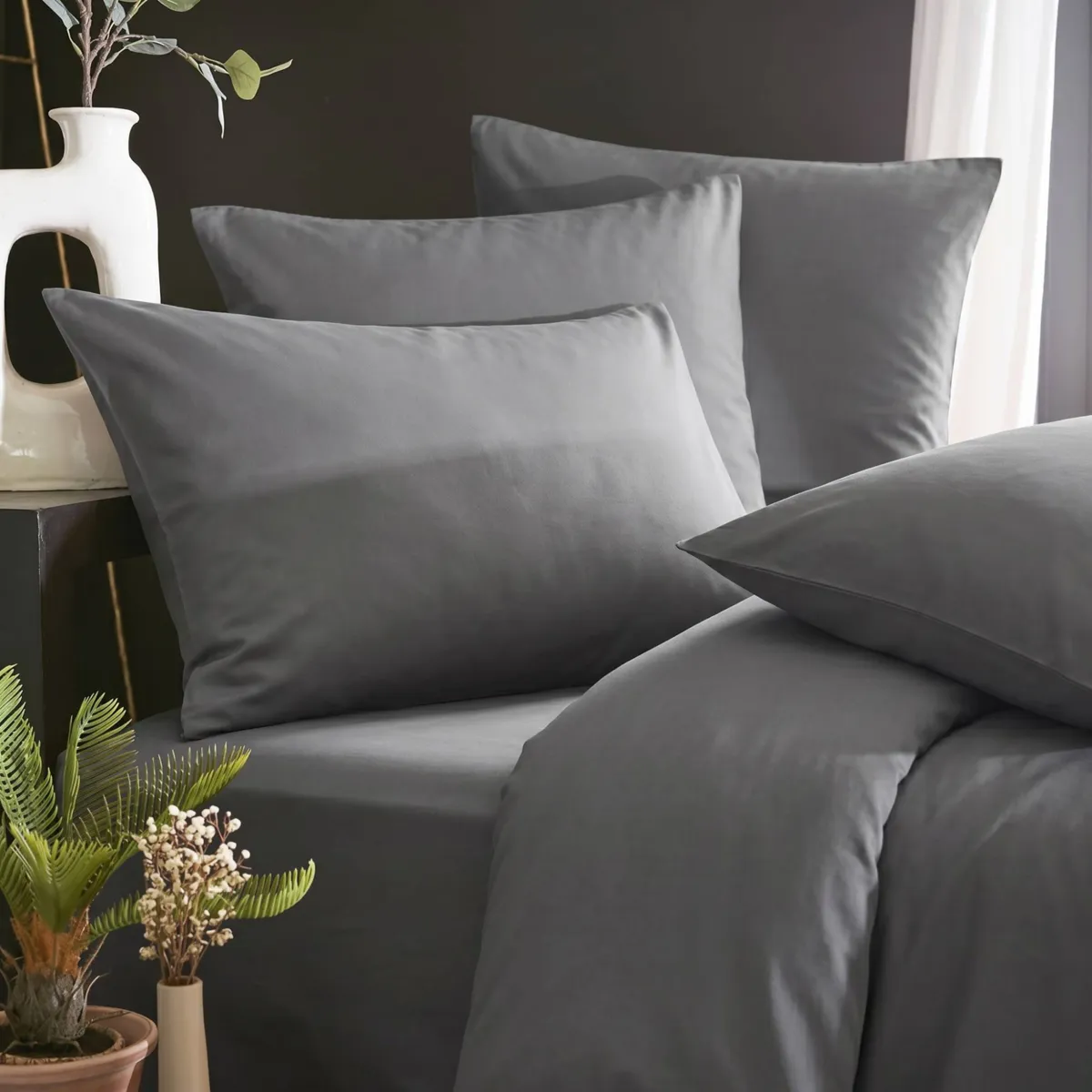 Dekbedovertrek gewassen TENCEL™ Lyocell (200 x 200 cm) Olivia Granietgrijs 