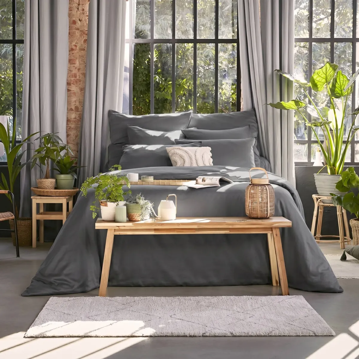 Dekbedovertrek gewassen TENCEL™ Lyocell (200 x 200 cm) Olivia Granietgrijs 