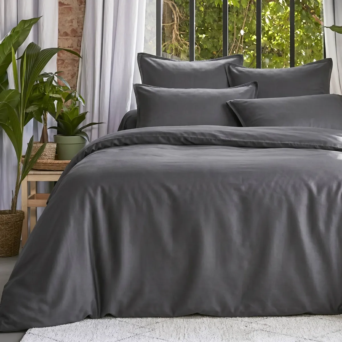 Housse de couette lyocell Tencel™ lavé (260 x 240 cm) Olivia Gris granit 