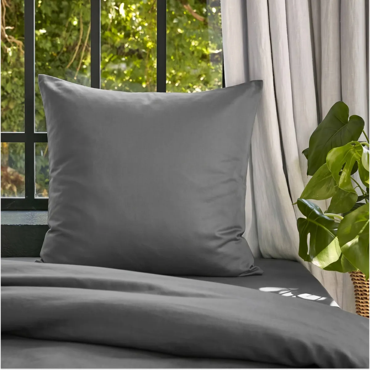 Federa cuscino letto quadrato lyocell Tencel™ lavato (63 x 63 cm) Olivia Grigio granito
