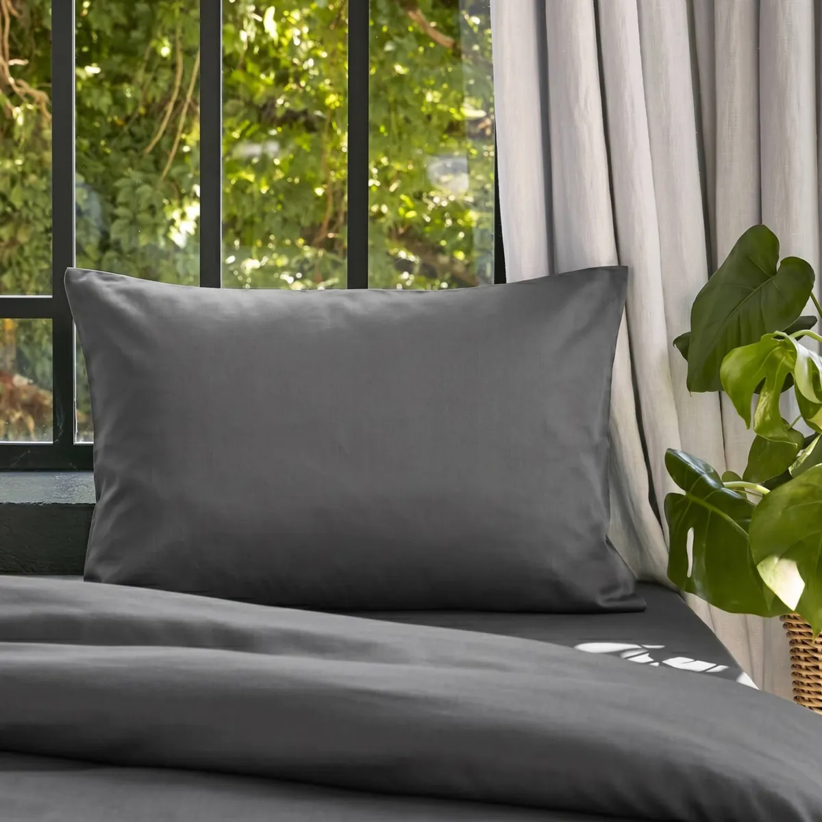 Federa cuscino letto rettangolare lyocell Tencel™ lavato (50 x 80 cm) Olivia Grigio granito