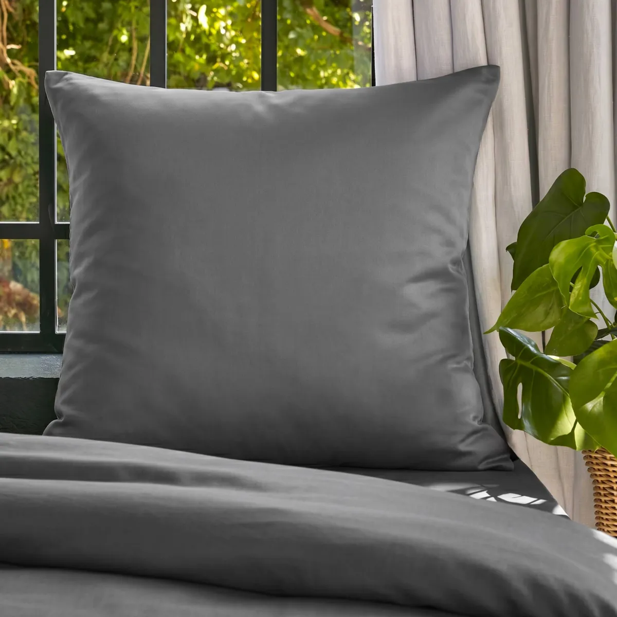 Federa cuscino letto quadrata lyocell Tencel™ lavato (80 x 80 cm) Olivia Grigio granito