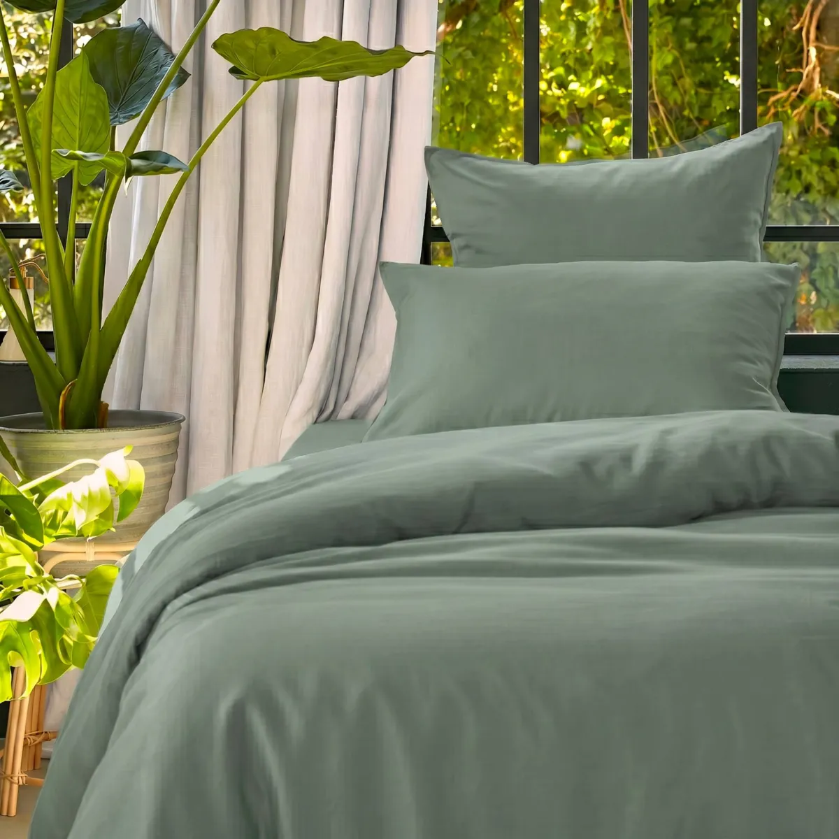 Copripiumino in lyocell Tencel™ lavato (140 x 200 cm) Olivia Verde eucalipto