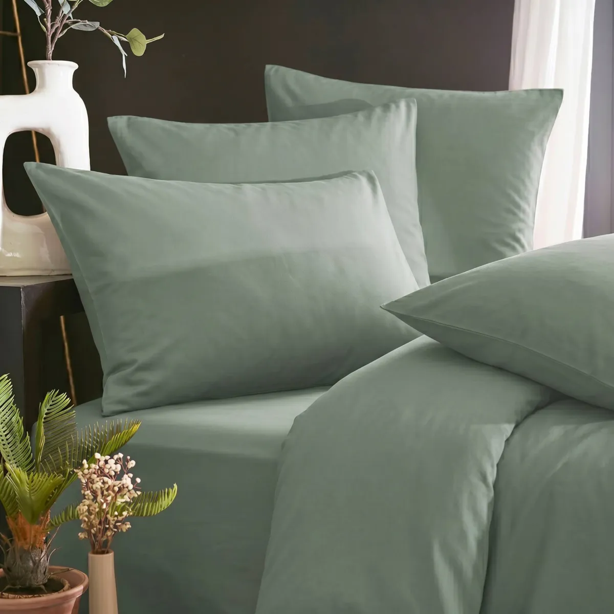 Bettbezug aus gewaschenem TENCEL™ Lyocell (200 x 200 cm) Olivia Eukalyptusgrün