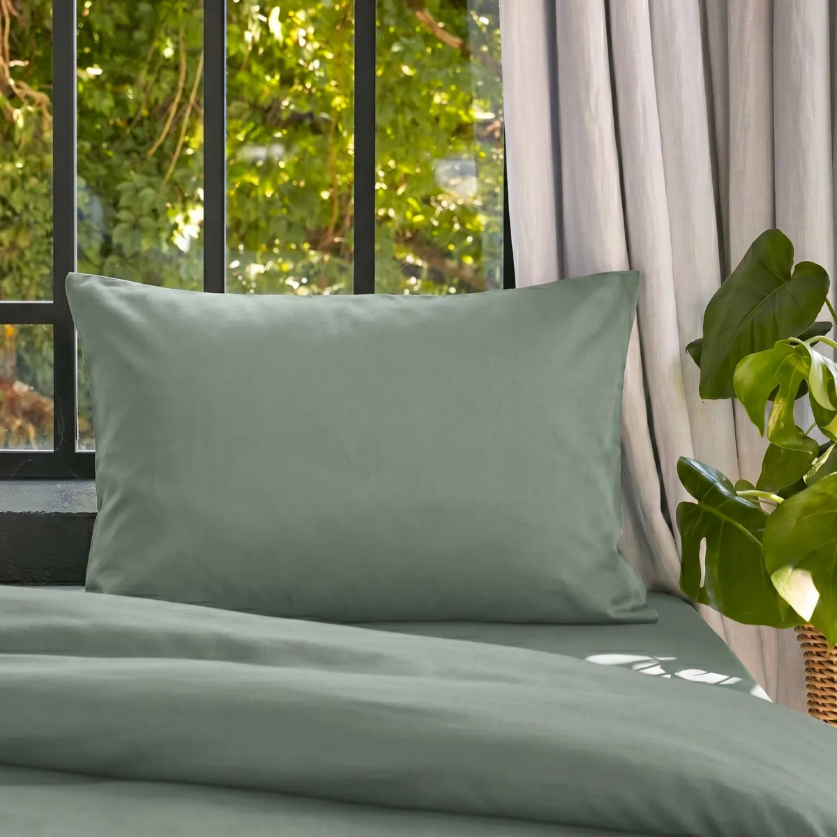 Federa cuscino letto rettangolare lyocell Tencel™ lavato (50 x 70 cm) Olivia Verde eucalipto