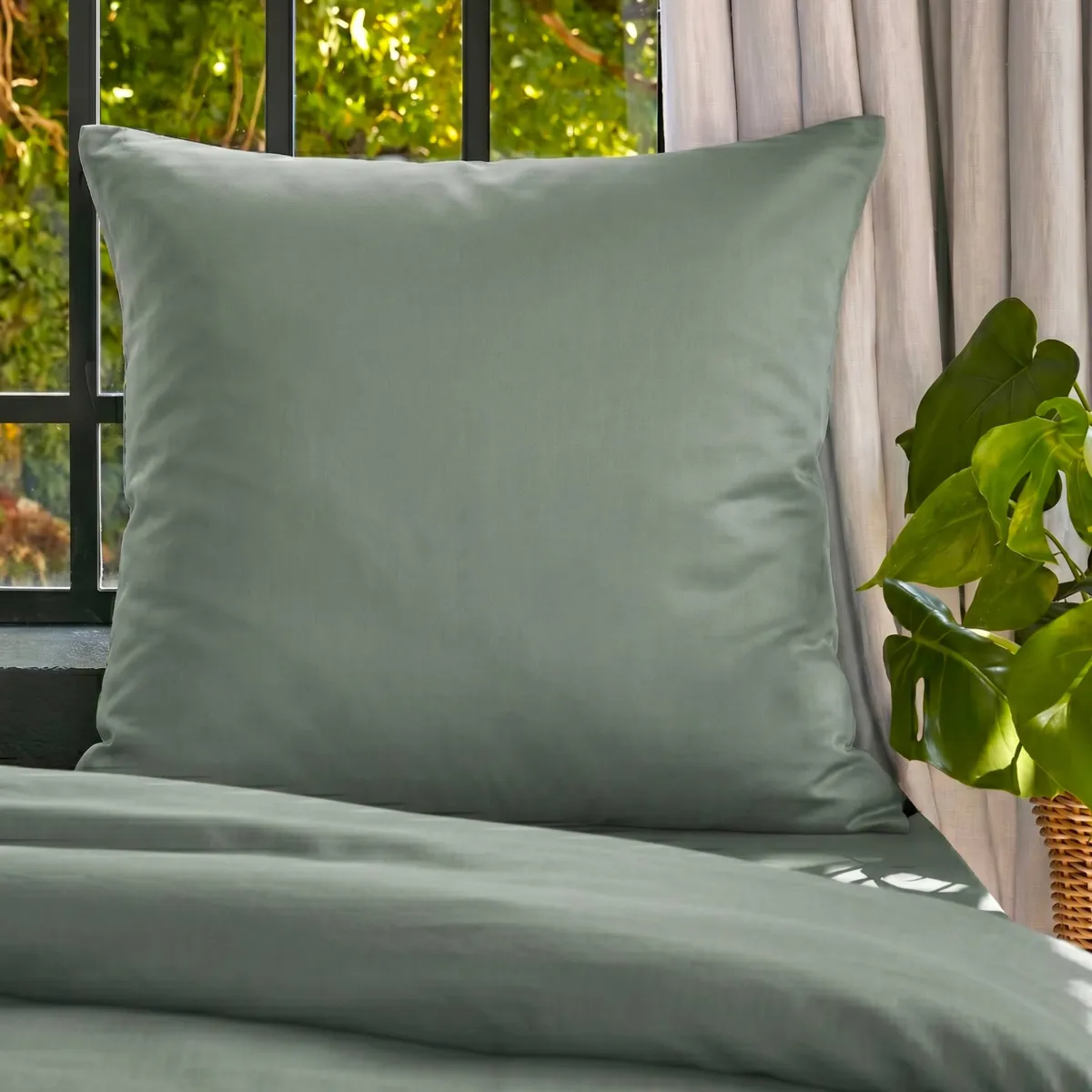 Federa cuscino letto quadrata in lyocell Tencel™ lavato (80 x 80 cm) Olivia Verde eucalipto