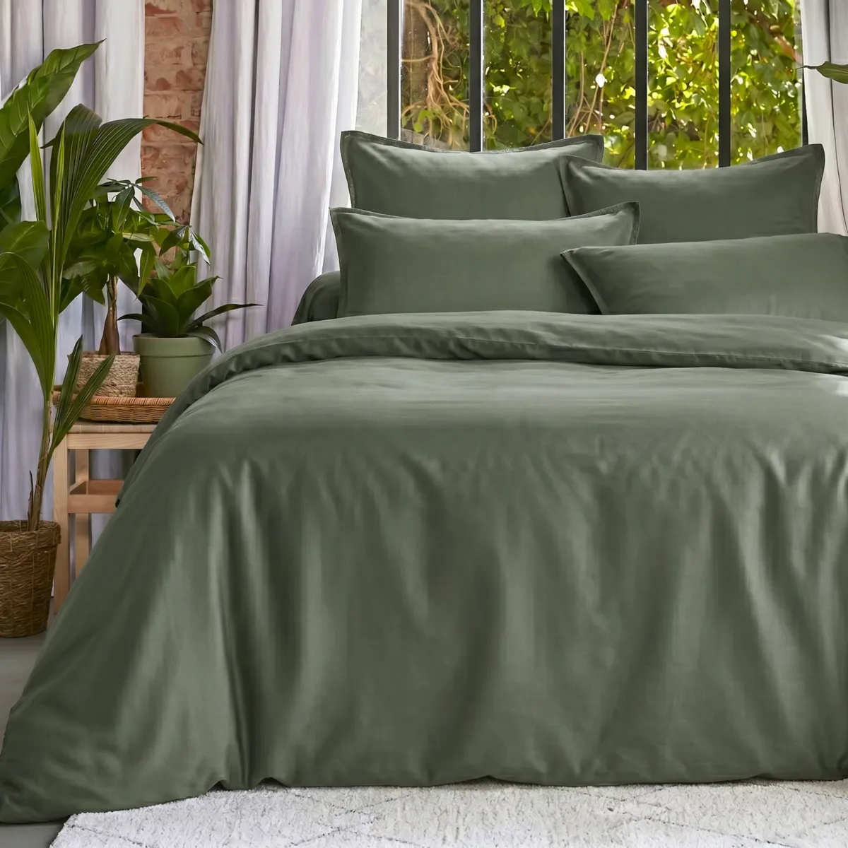 Housse de couette lyocell Tencel™ lavé (280 x 240 cm) Olivia Vert romarin