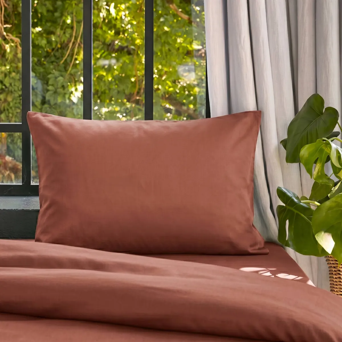Federa cuscino letto rettangolare lyocell Tencel™ lavato (50 x 80 cm) Olivia Terracotta
