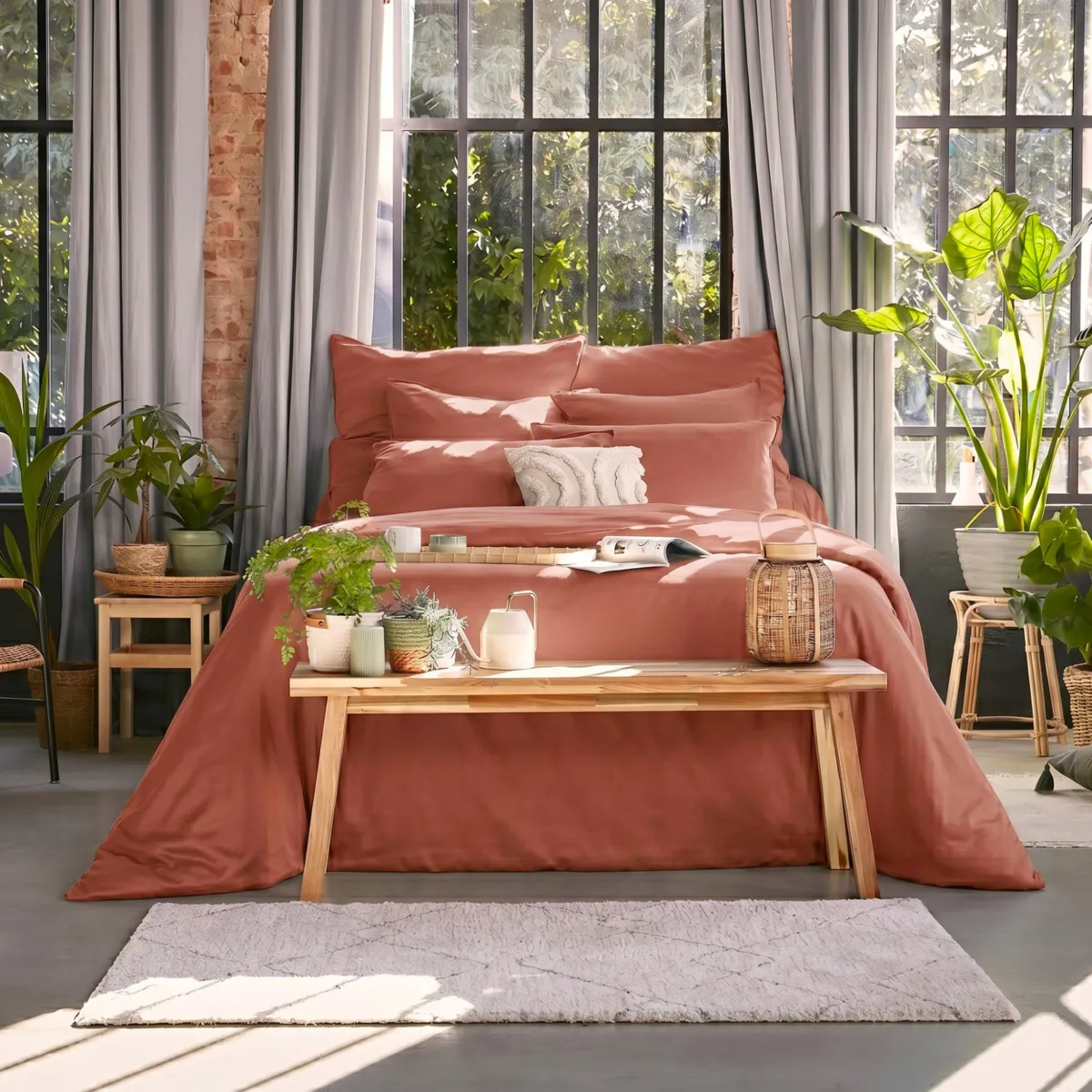 Drap housse lyocell Tencel™ lavé (160 x 200 cm) Olivia Terracotta