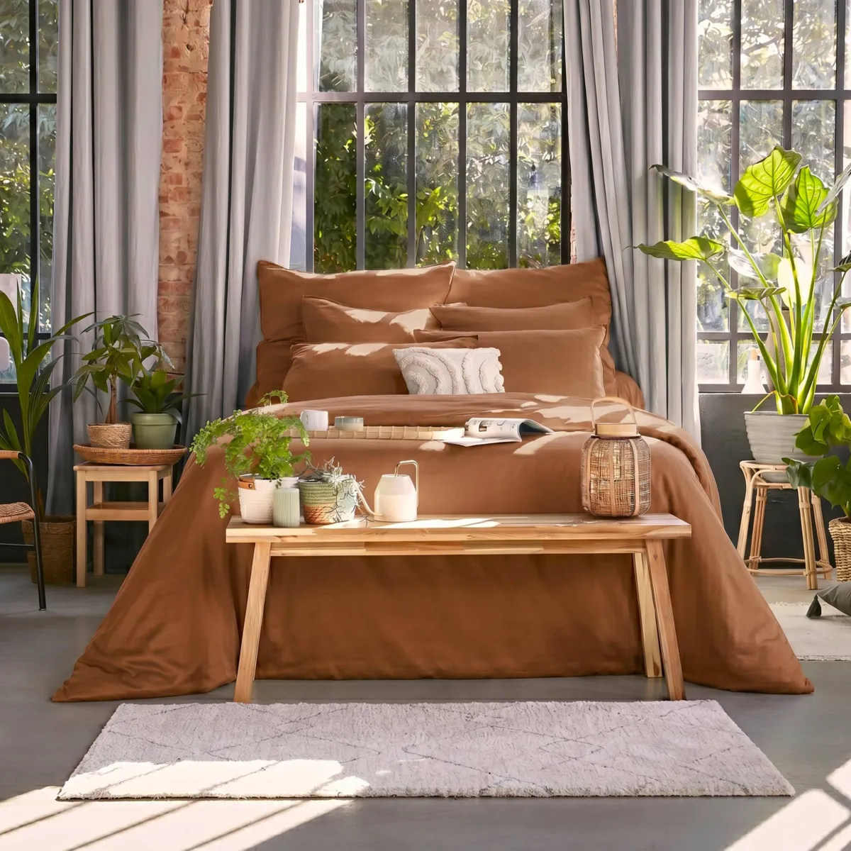 Taie de traversin lyocell Tencel™ lavé (27 x 185 cm) Olivia Camel