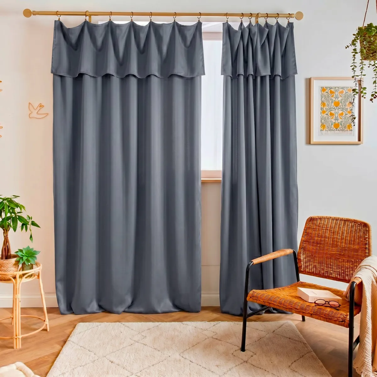 Rideau lyocell Tencel™ ajustable (140 x max 270 cm) Olivia Bleu stone