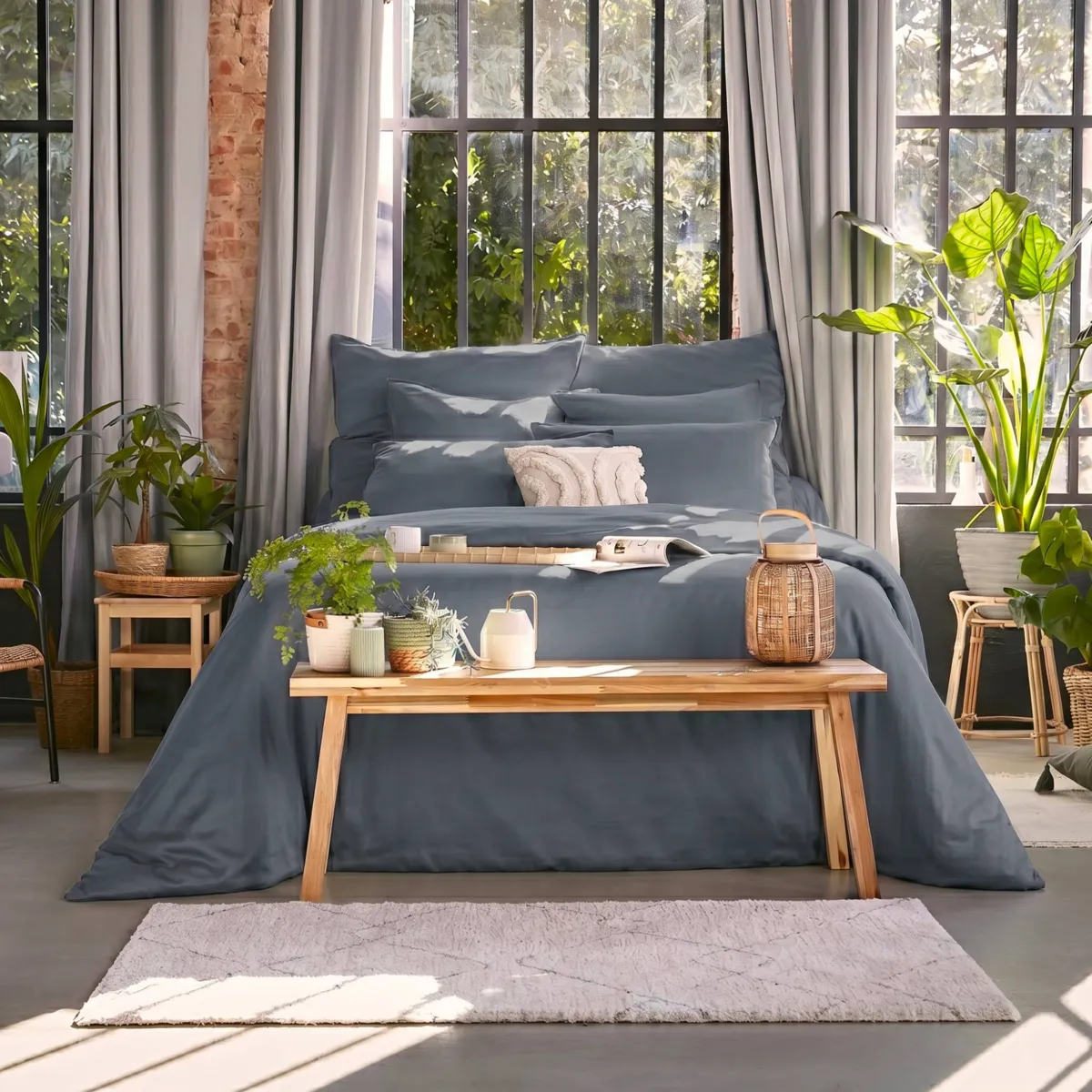 Federa cuscino letto quadrata in lyocell Tencel™ lavato (80 x 80 cm) Olivia Blu Stone