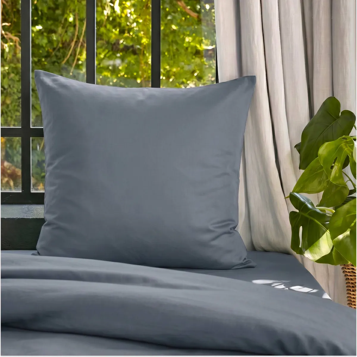 Federa cuscino letto quadrata in lyocell Tencel™ lavato (63 x 63 cm) Olivia Blu stone