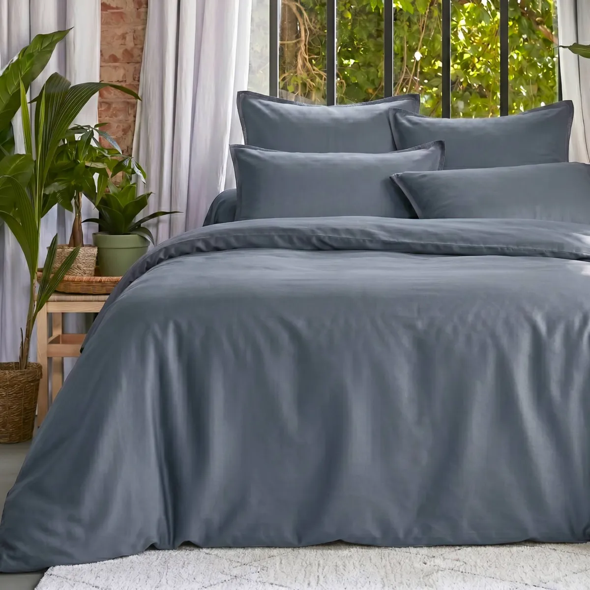 Housse de couette lyocell Tencel™ lavé (260 x 240 cm) Olivia Bleu stone